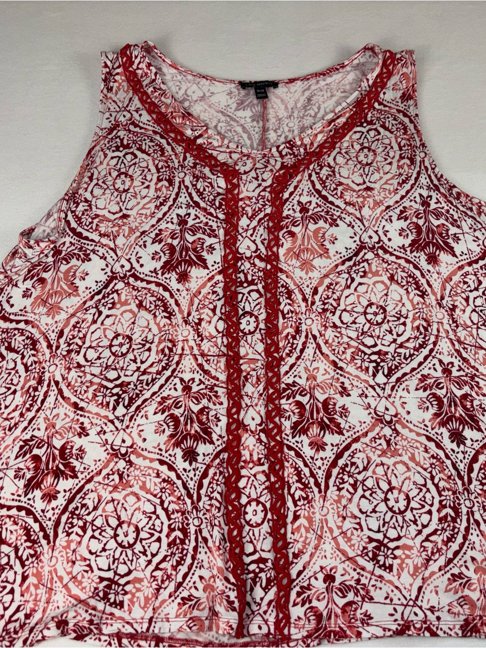 Lane Bryant Red and White Sleeveless Medallion Tank